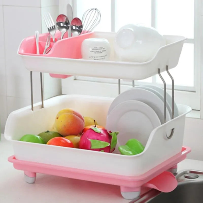 2 Tier Drainer Dish Rack - Plastic - My Store