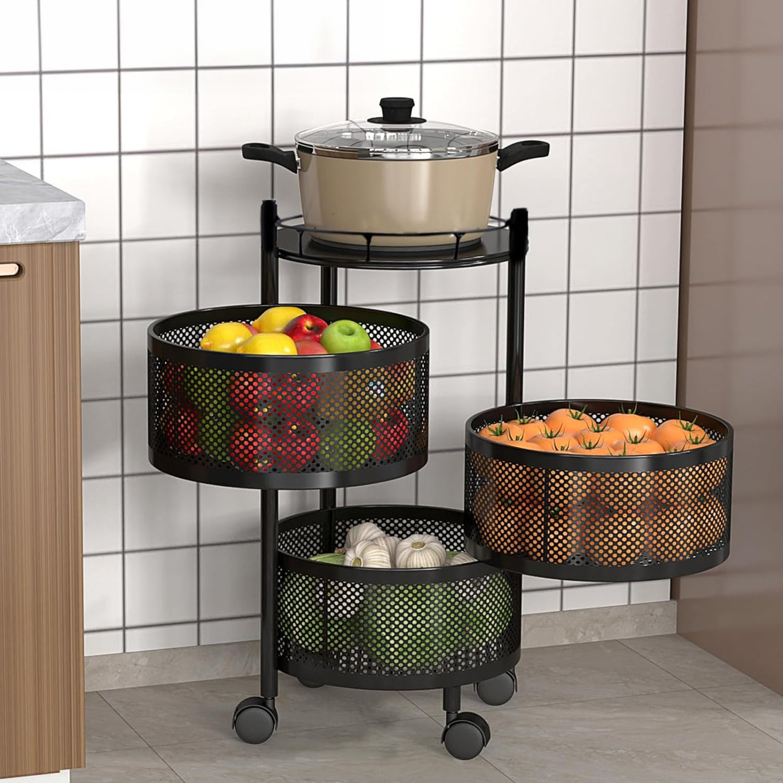 Rotating Kitchen Storage Trolley - Round - My Store