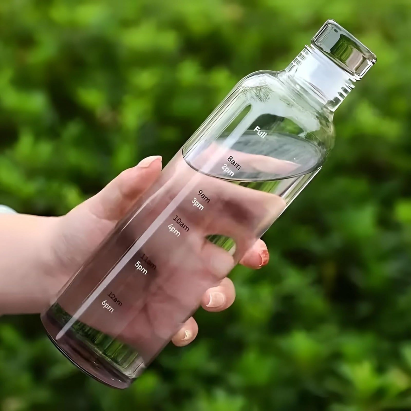 750ML glass water bottle with time scale, bamboo lid, and reusable glass straw for home, office, gym, and travel.