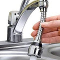 Adjustable 360-degree rotating faucet extender for kitchen sink with flexible hose, multi-angle cleaning, and anti-splash water flow.