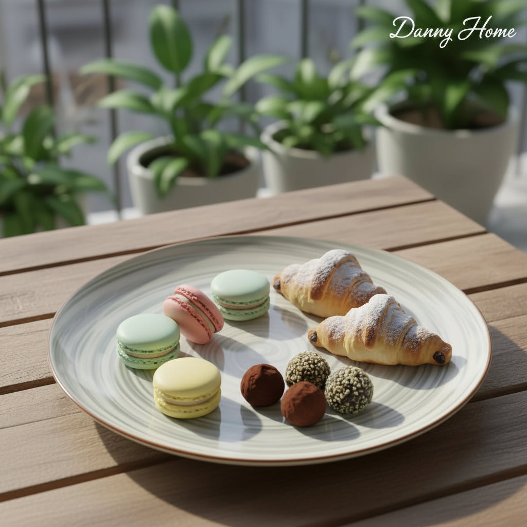 Danny Home Swirl Pattern Ceramic Flat Dinner Plate – 10.5 Inch - Coolgadget.pk