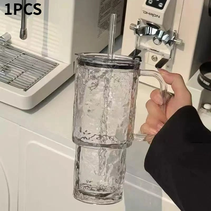 Eco-friendly 750ML glass water bottle with reusable straw and secure lid, designed for hot and cold drinks, travel, gym, school, and office use.