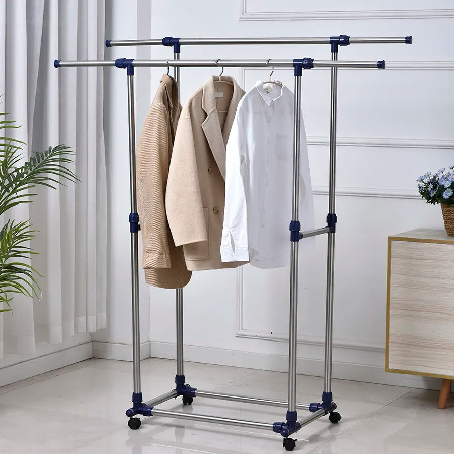 Multifunction Stainless Steel Double Pole Cloth Rack – Coolgadget.pk