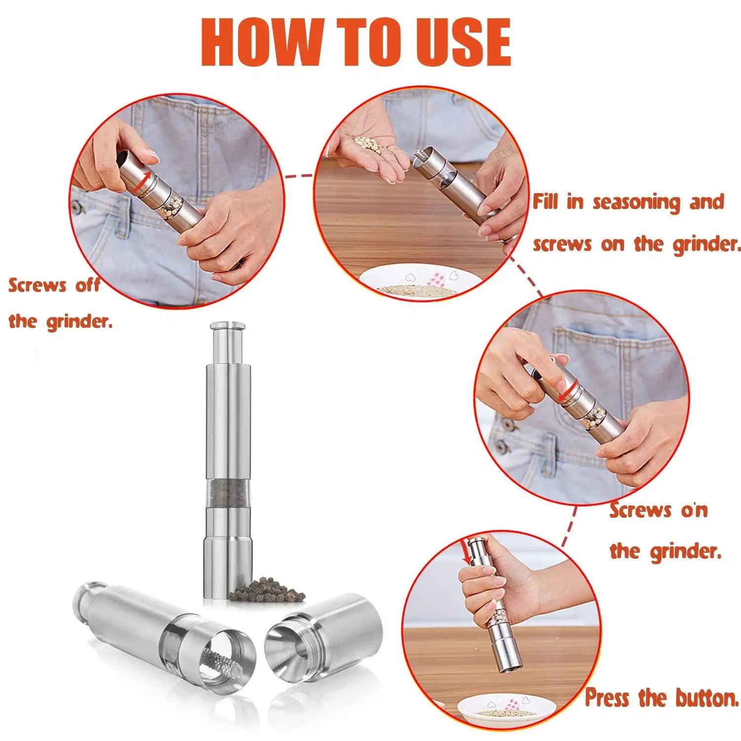 Stainless Steel Pepper Mill , Salt Pepper Grinder & Spice Grinder - My Store