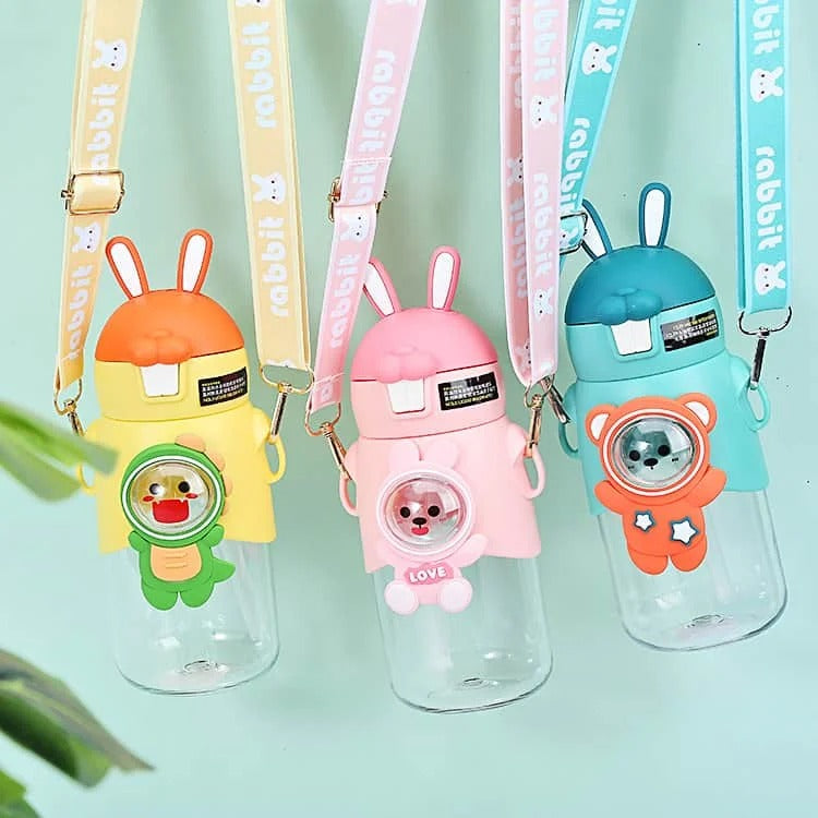 Cute Rabbit Water Bottle with Straw Leak-proof