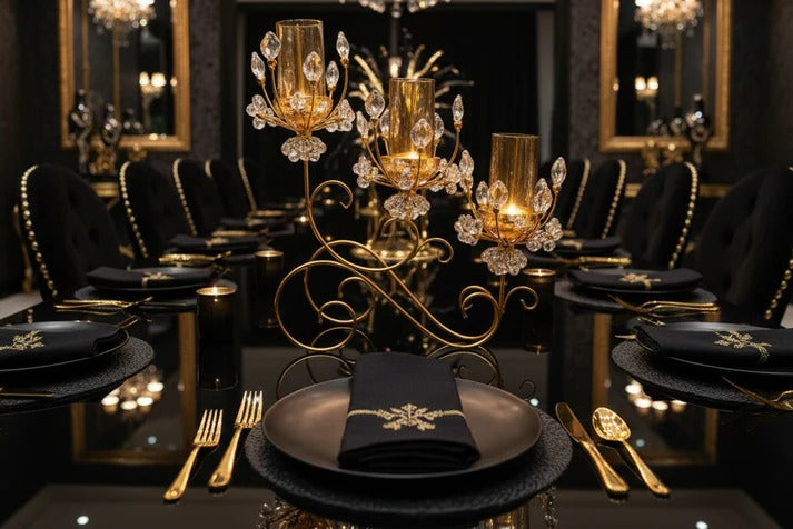 Elegant 3-Piece Crystal Candle Stand (Gold Finish)