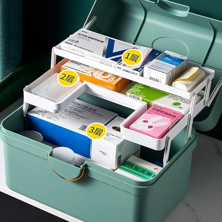 3-Tier Portable First Aid & Medicine Storage Box (Large Capacity)