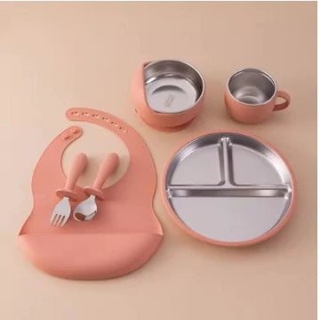 6-Piece Stainless Steel & Silicone Baby Feeding Set