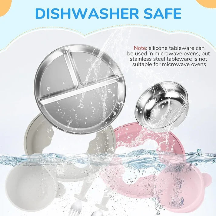 6-Piece Stainless Steel & Silicone Baby Feeding Set