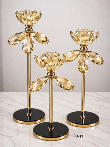 Luxury Crystal Flower Candle Stand – Set of 3