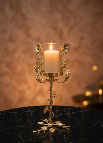 Luxury Floral Metal & Glass Candle Stand