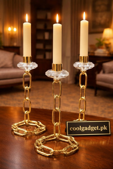 Luxury Gold Chain Crystal Candle Stand (Set of 3)