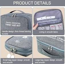 First Aid Kit Lightweight Compact Portable First Aid Kit Perfect for Travel, Family Camping, Home Office, Car Caravan (25x22x12cm) (Grey, 1 Bag)