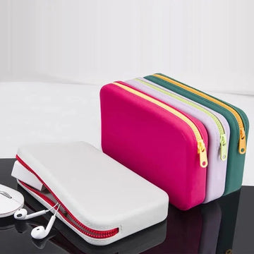 Silicone Travel Cosmetics Pouch, Square Silicone Storage Bag, Multifunctional Zipper Storage Bag, Portable Digital Waterproof Organizer