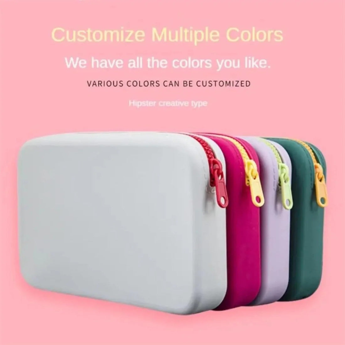 Silicone Travel Cosmetics Pouch, Square Silicone Storage Bag, Multifunctional Zipper Storage Bag, Portable Digital Waterproof Organizer