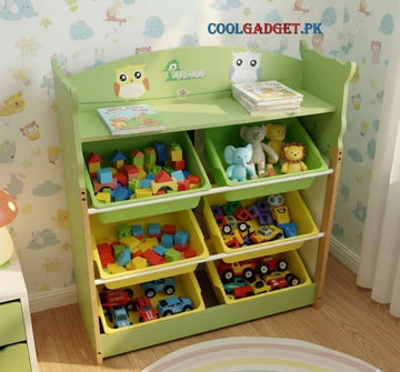 Premium Wooden Kids' Toy Organizer with Storage Baskets