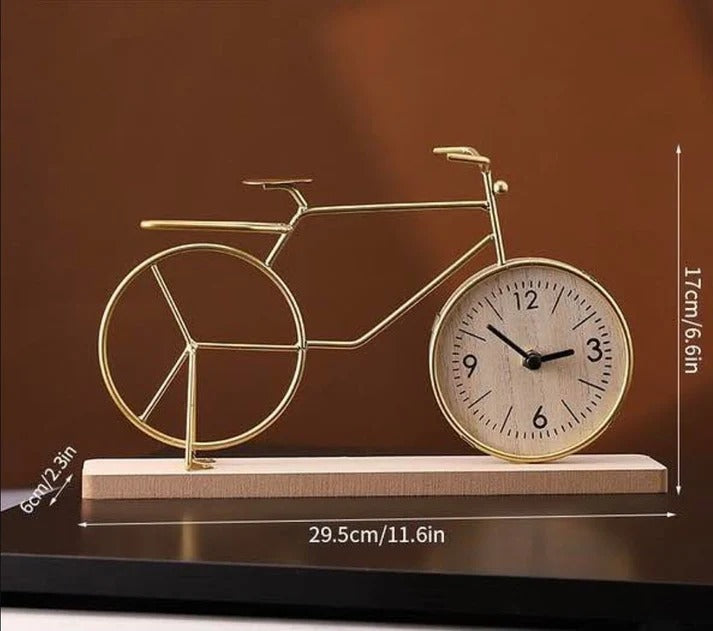 Vintage Bicycle Table Clock with Wooden Base