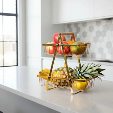 2-Tier Metal Golden Fruit Basket