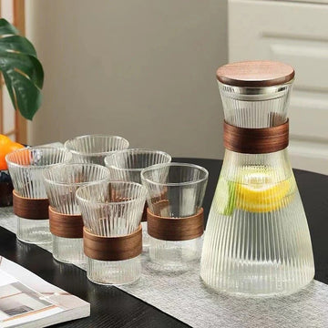 Luxurious 5-Piece Ribbed Glass Water Set – Jug & 4 Glasses