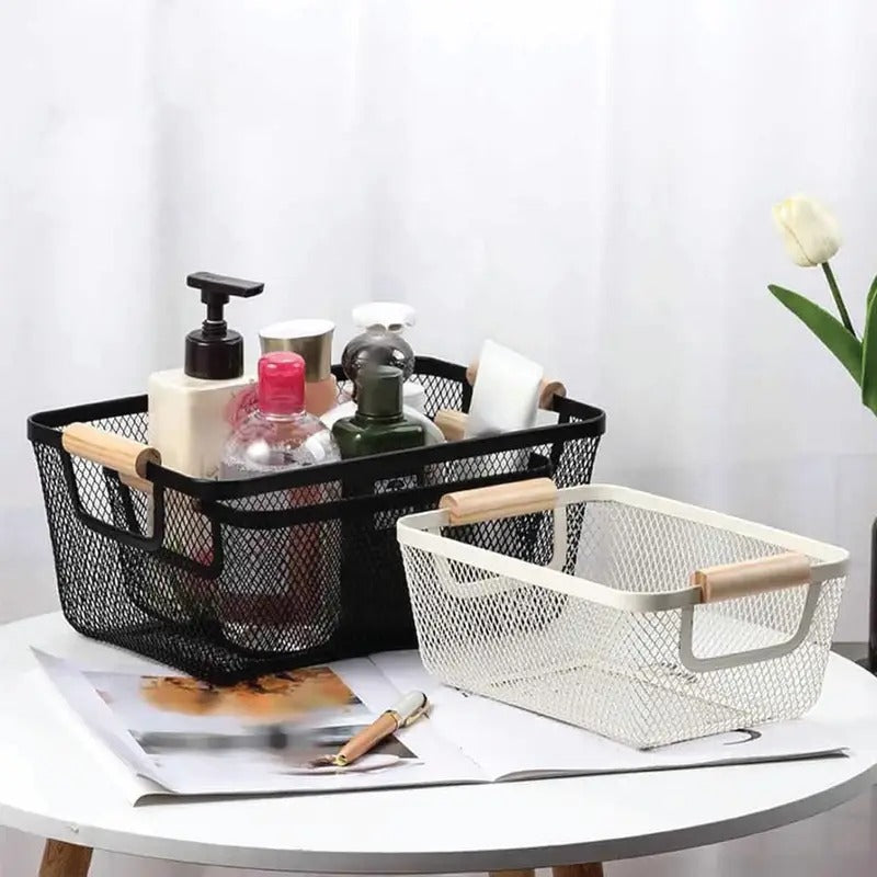 Modern Mesh Storage Basket with Wooden Handles