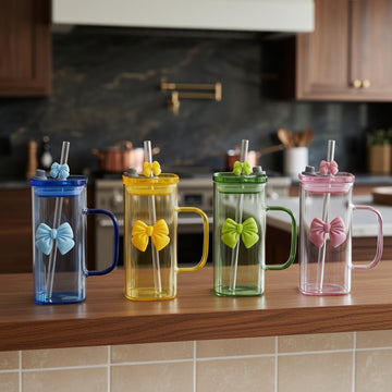 Premium Glass Tumbler with Airtight Lid, Handle & Glass Straw