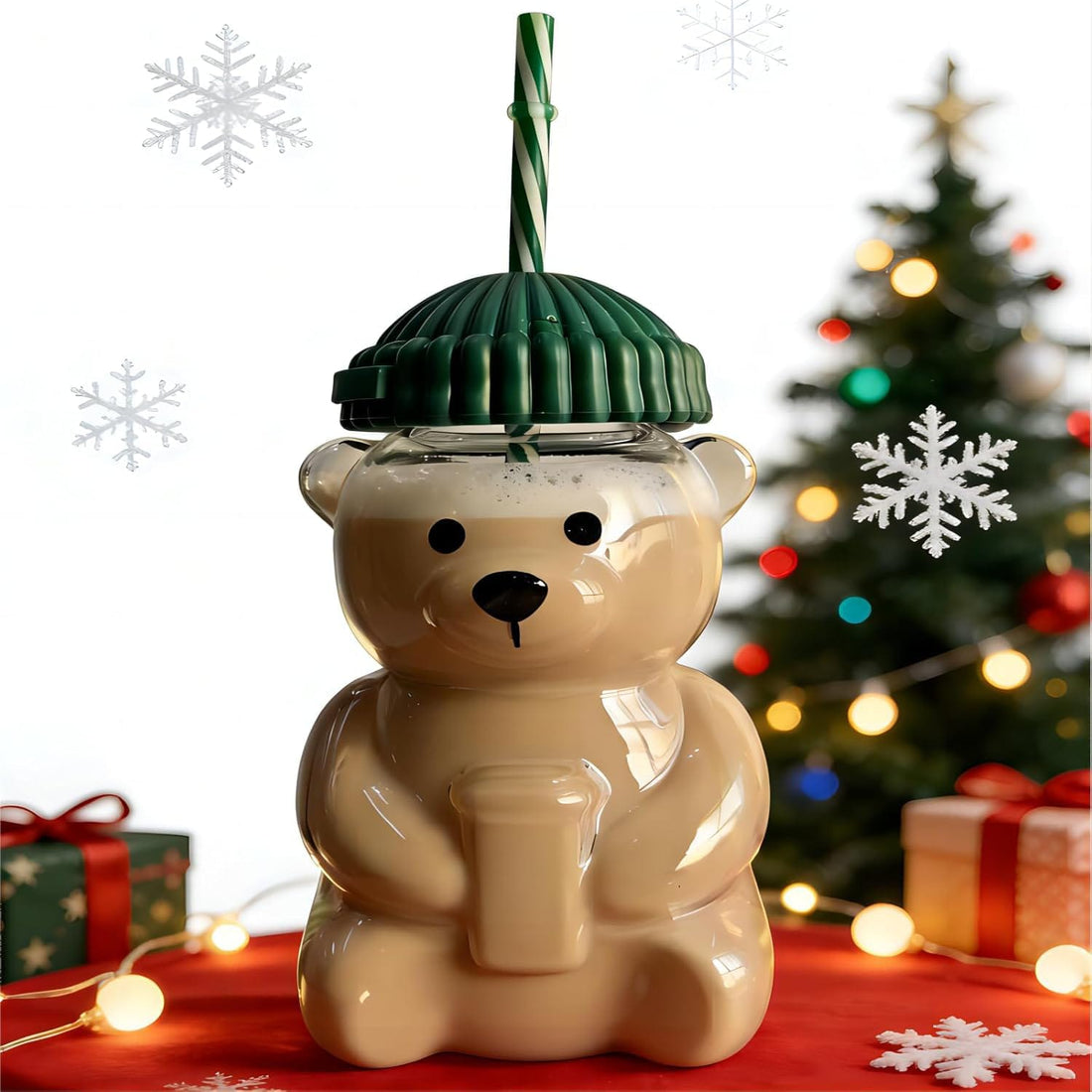 Bear drinking cup with lid and straw