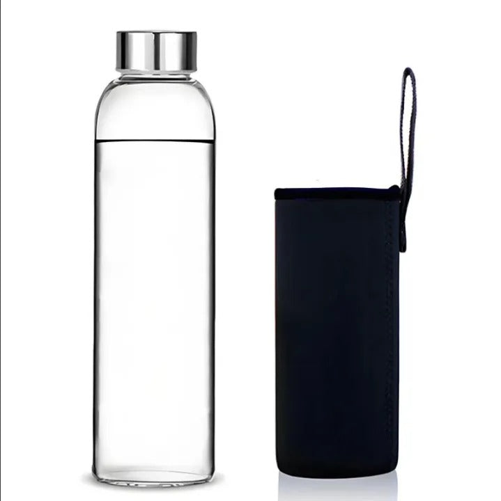 Top Quality Borosilicate Glass Water Bottle With Black Cover