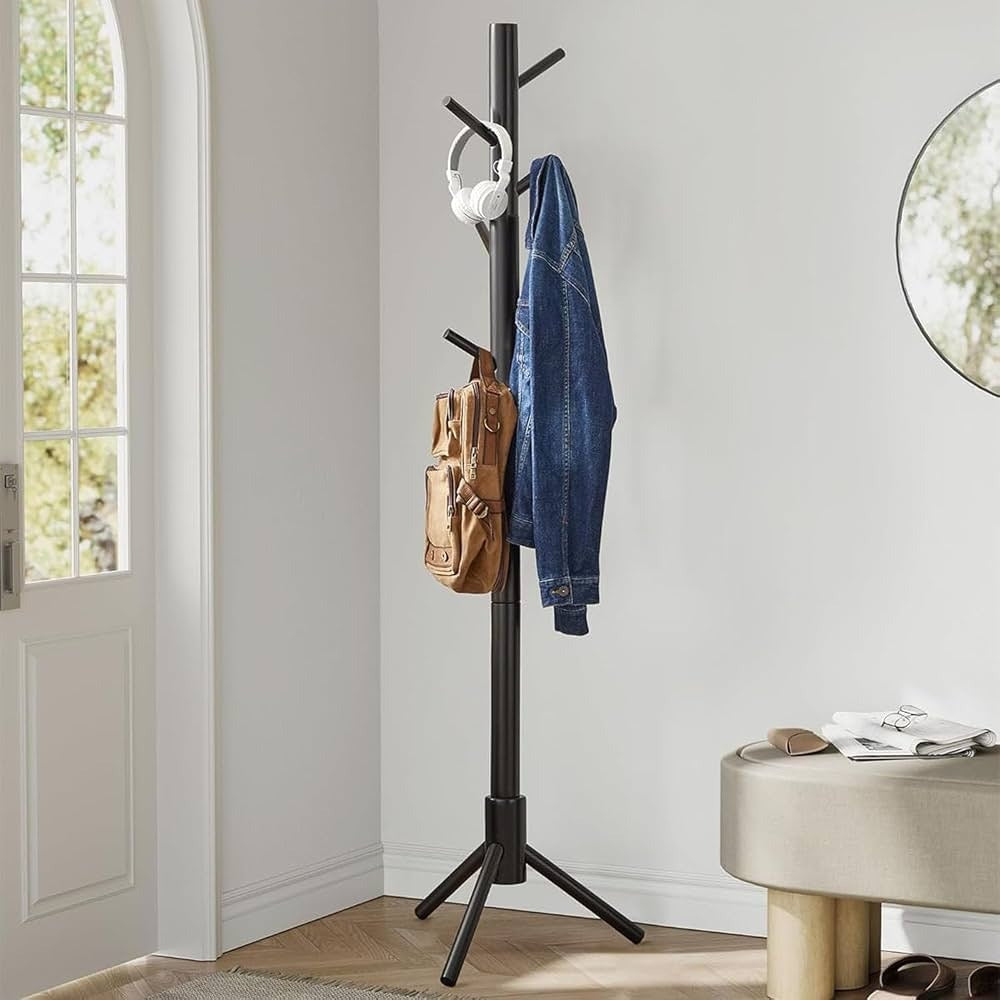 Modern freestanding metal coat rack and garment organizer