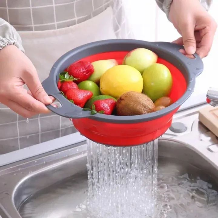 Silicone colander fruit and vegetable washing basket strainer with handle