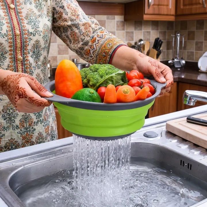 Silicone colander fruit and vegetable washing basket strainer with handle - view 2