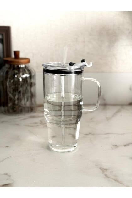 Danny Home 1200ML glass tumbler with straw and lid - view 3