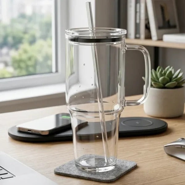 Danny Home 1200ML glass tumbler with straw and lid - view 2