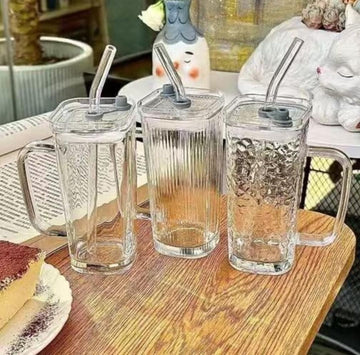 Drinking Jar Glass Sipper with Handle, Straw & Lid 250ML