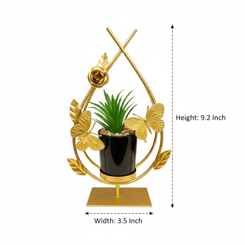 Golden Metal Butterfly & Floral Pot with Ceramic Plant