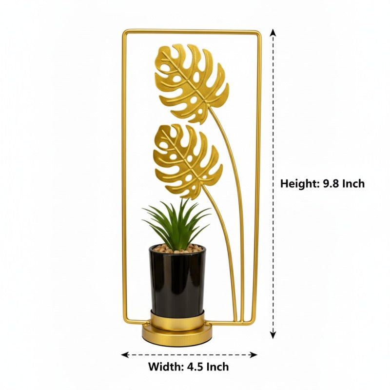 Golden Metal Leaflet Design Luxury Planter With Stand