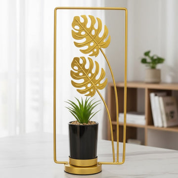 Golden Metal Leaflet Design Luxury Planter With Stand