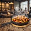 Danny Home premium mini cast iron pan with bamboo base for steaks, brownies, eggs, and sizzling platters.