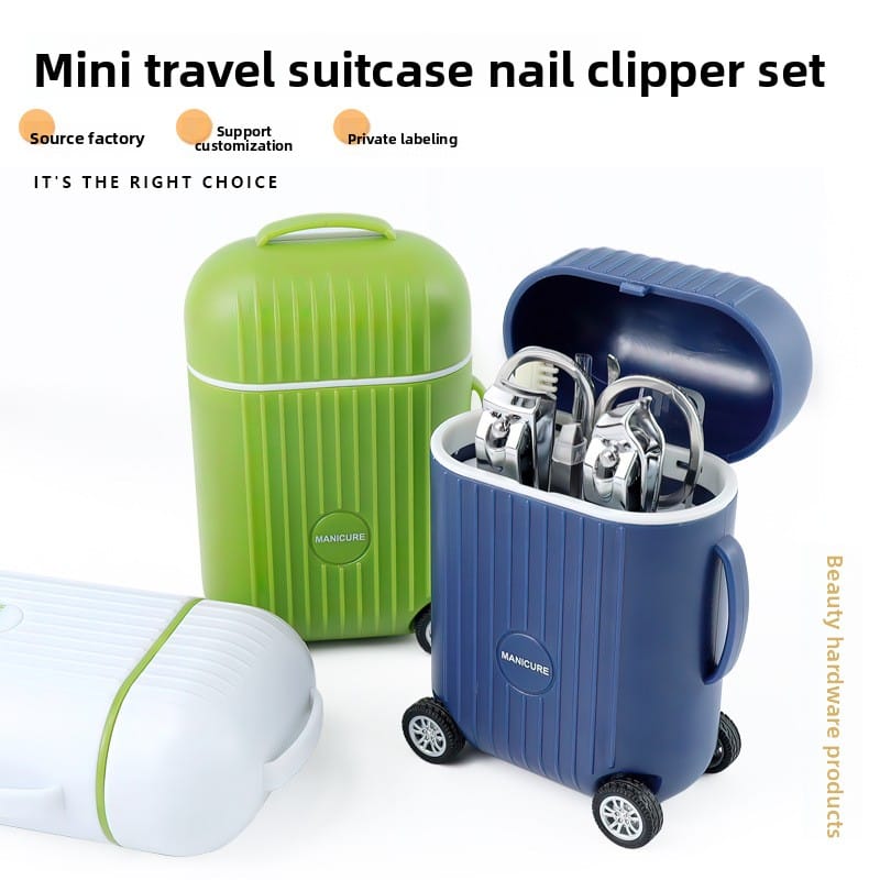 8-piece portable suitcase-style manicure and nail clipper set