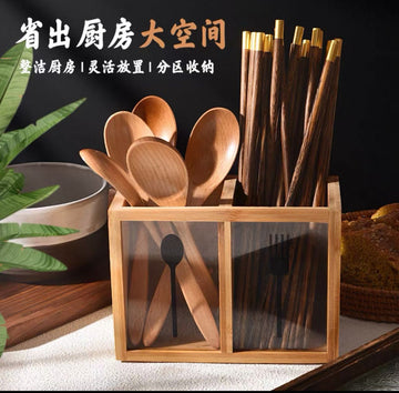 Bamboo Cutlery Holder Organizer