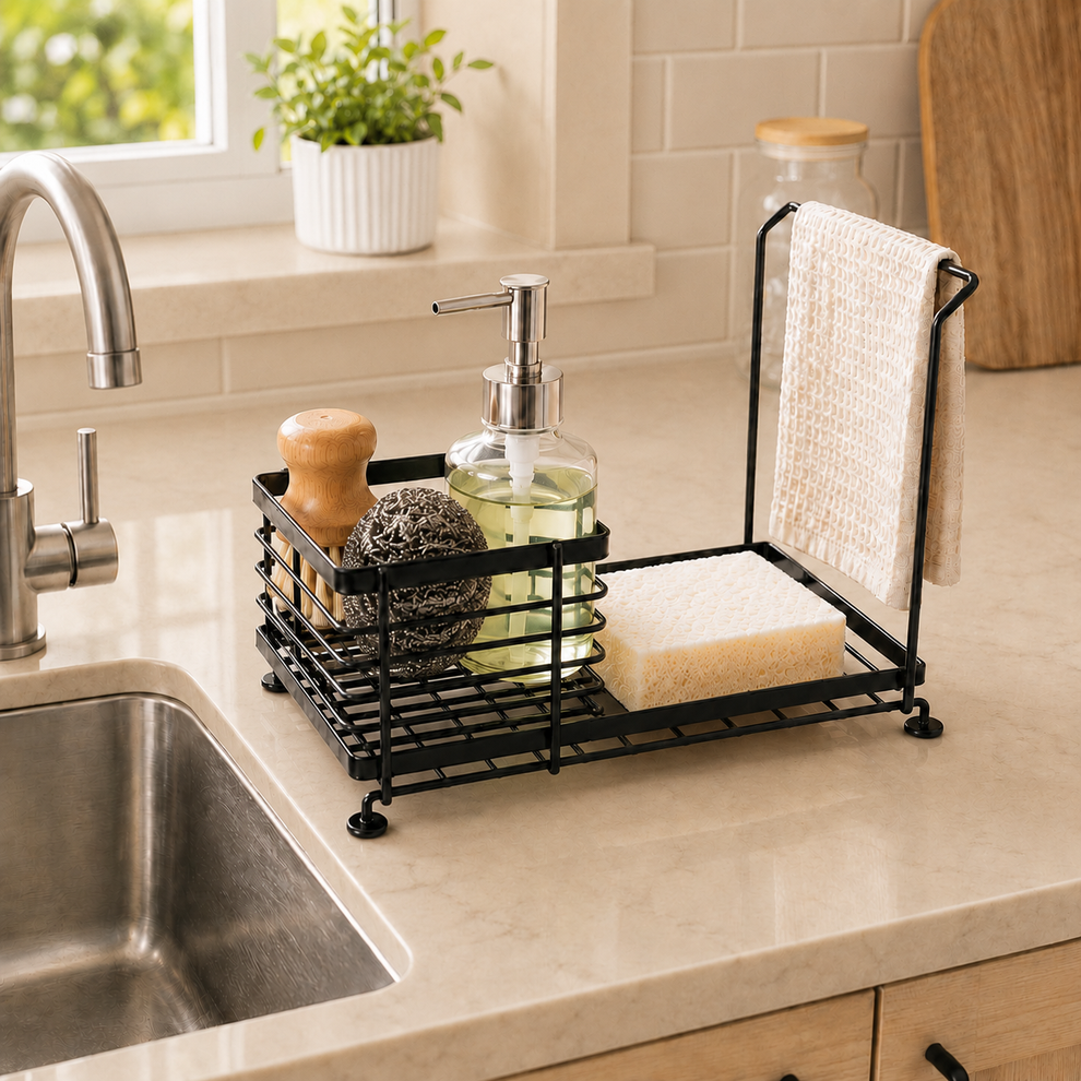 Compact kitchen sink caddy organizer