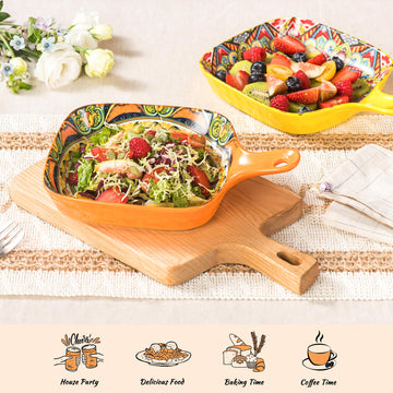 Ceramic 6.5-Inch Square Serving Platter with Handle