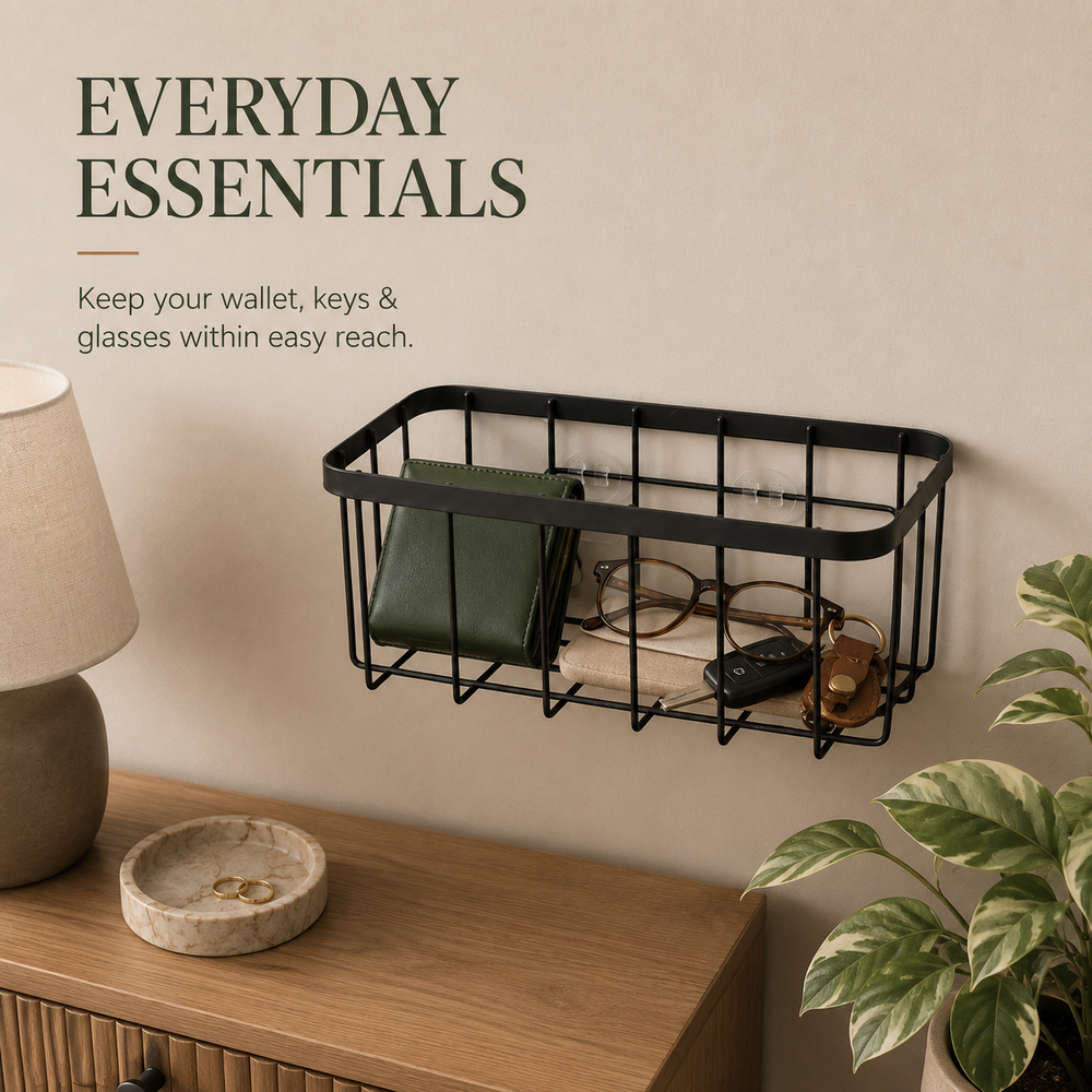 Adhesive metal wall-mounted storage basket