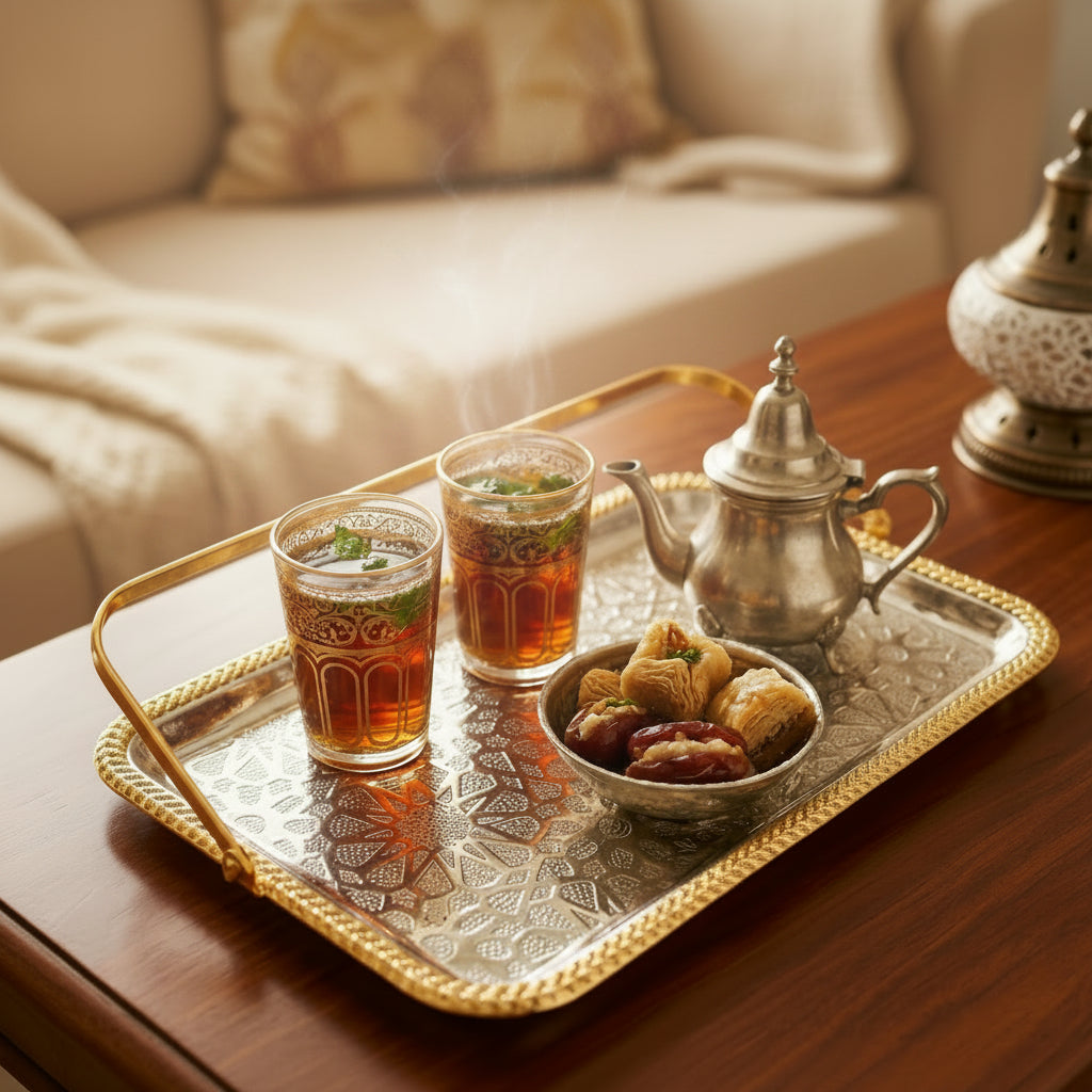 Luxury gold steel serving tray