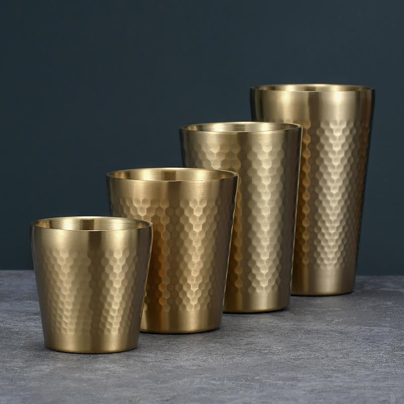 Premium golden hammered stainless steel double-wall tumbler