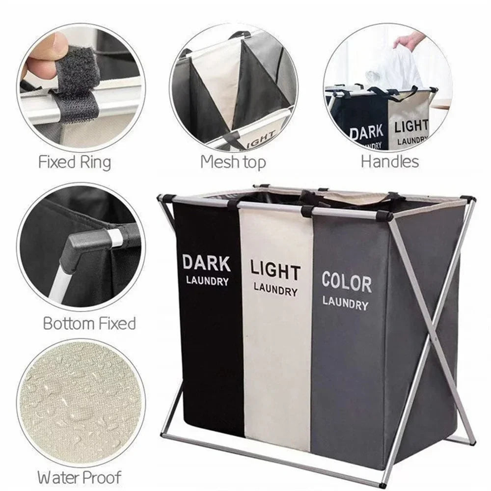 3-Compartment Foldable Laundry Organizer – X-Frame Design - My Store