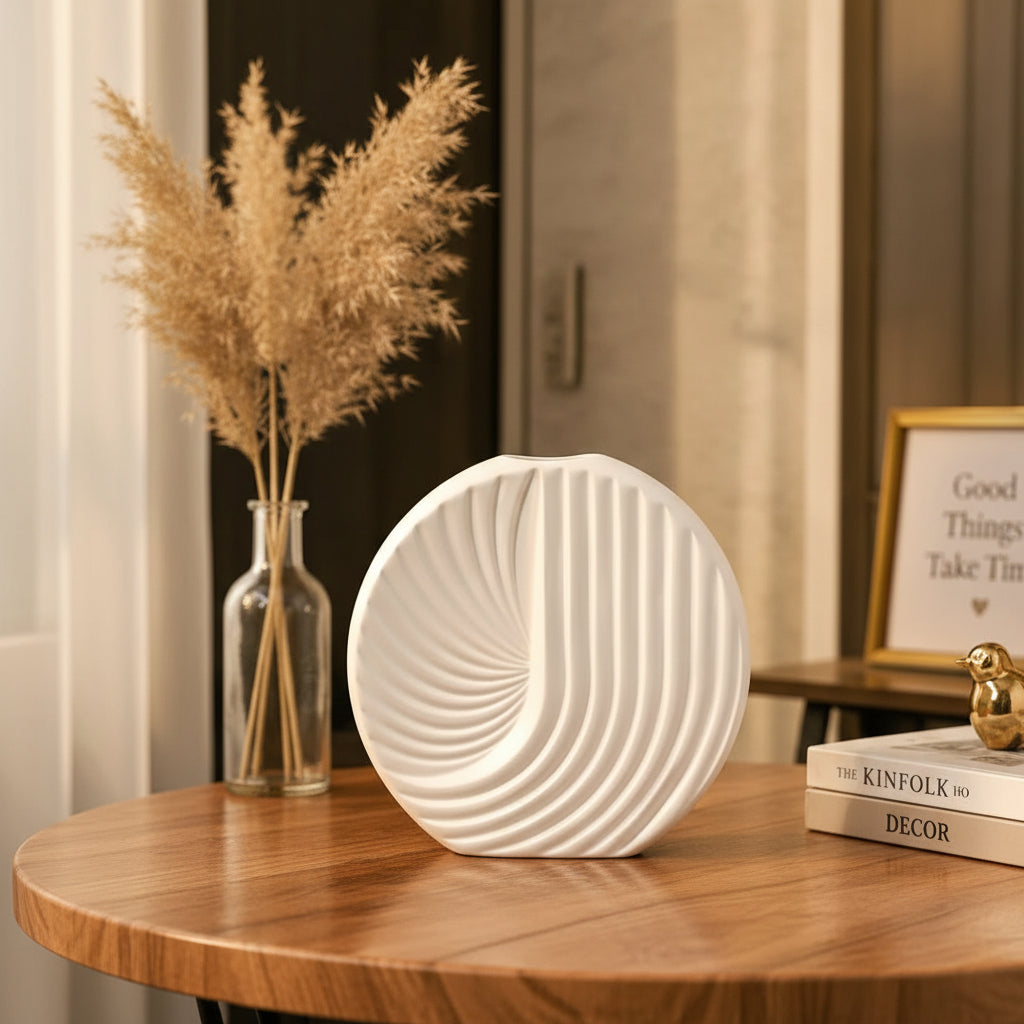 Premium ceramic spiral wave vase for accent table decor