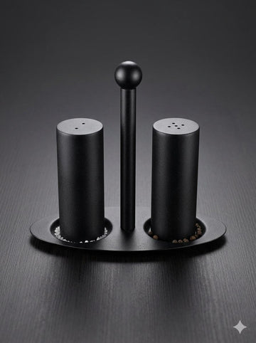 Matte Black Salt & Pepper Shaker Set with Stand