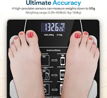 Smart Bluetooth digital body fat scale with USB charging and LED display