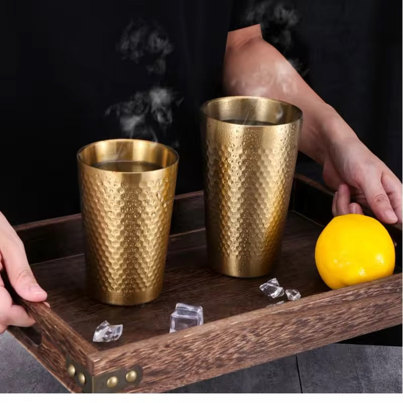 Premium golden hammered stainless steel double-wall tumbler