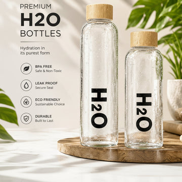 H2O Premium Borosilicate Glass Water Bottle with Bamboo Lid